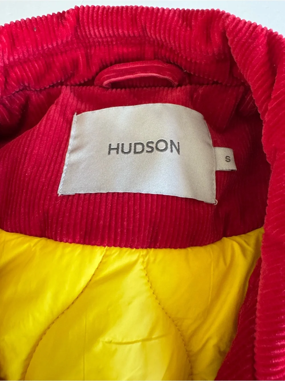 Hudson Jeans Free Thinkers 2002 Red  Corduroy Varsity Letterman Bomber Jacket S